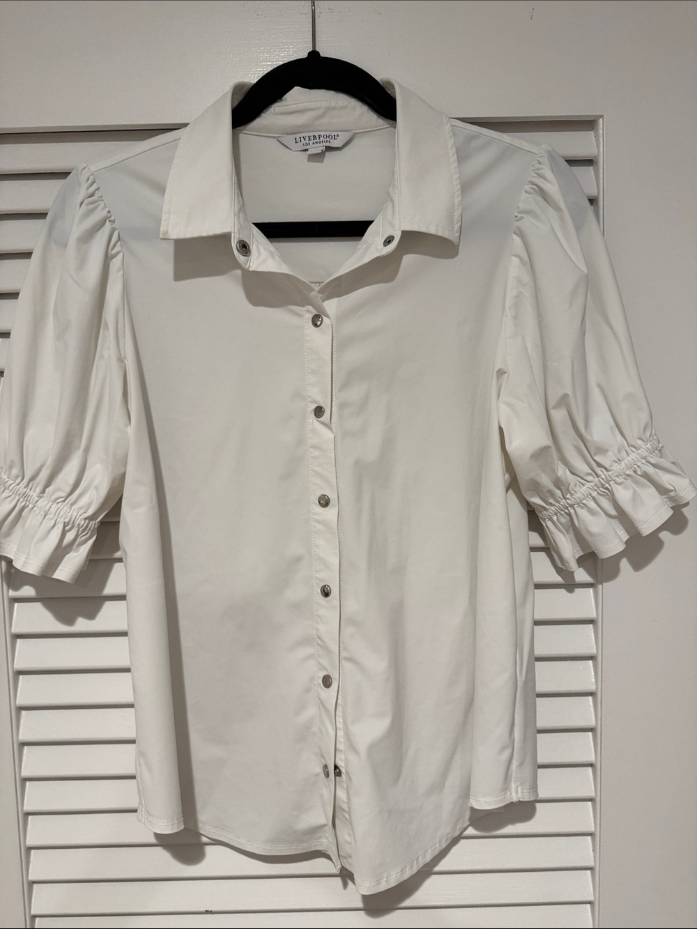 Liverpool Puff-Sleeve Button-Down White Shirt